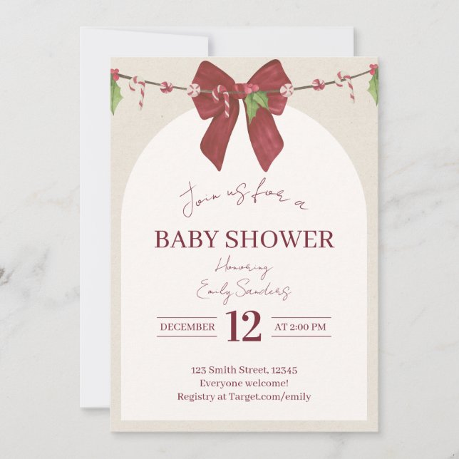 Neutraler Candy Cane Cutie Baby Einladung (Vorderseite)