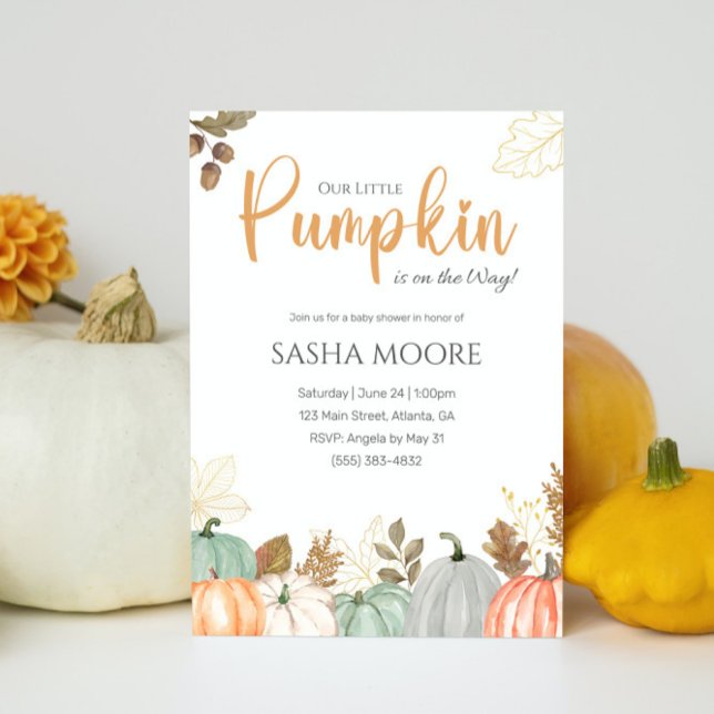Neutraler Fall Herbst Babydusche Einladung (Our Little Pumpkin is on the way fall theme baby shower invitation)