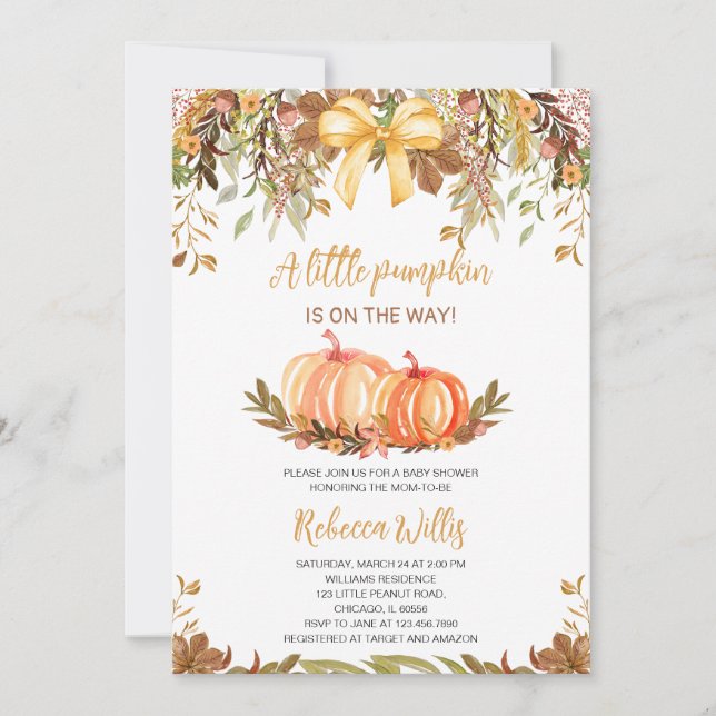 Neutraler Fall Pumpkin Baby Shower Einladung (Vorderseite)
