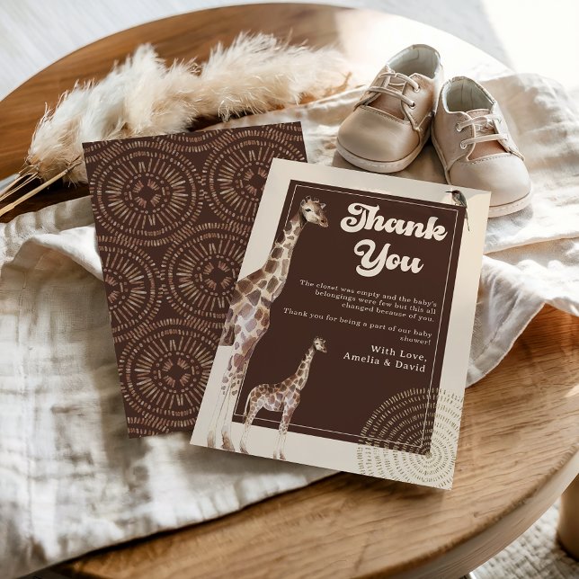 Neutraler Jungle Safari Giraffe Babydusche Dankeskarte (Von Creator hochgeladen)