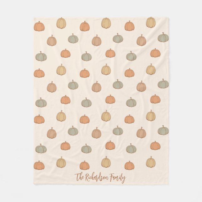 Neutraler Kürbis Boho Beige Halloween Herbst Name Fleecedecke (Vorderseite)