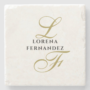 Neutraler Monogramm Schwarzer Name Elegant Minimal Steinuntersetzer