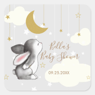 Neutraler Moon Star Cloud Baby Shower Quadratischer Aufkleber