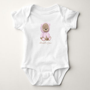 Neutraler Rosa Teddybär Personalisierter Name Baby Strampler