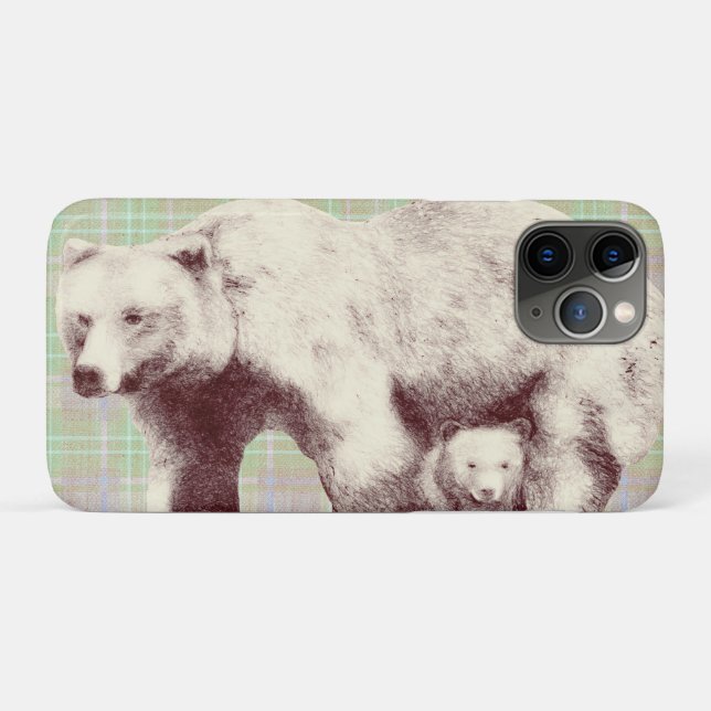 Neutraler Salbei-Karo-Bär Case-Mate iPhone Hülle (Rückseite (Horizontal))