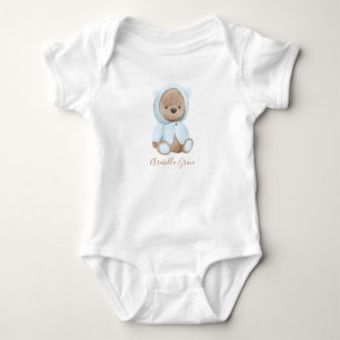 Neutraler staubblauer Teddybär personalisierter Na Baby Strampler