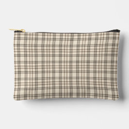 Neutraler Tan- und Beigefarbener feiner Tartan Zubehörtasche