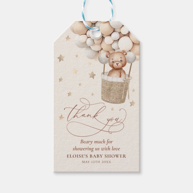 Neutraler Teddy Bärenballon Bearly Wait Baby Dusch Geschenkanhänger (Vorderseite)