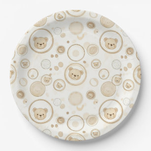 Neutraler Teddybär-Kreismuster Beige Baby (1) Pappteller
