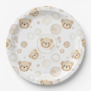 Neutraler Teddybär-Kreismuster Beige Baby (2) Pappteller
