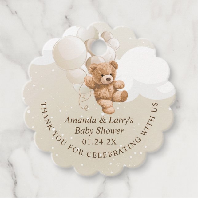 Neutraler Teddybär mit Balloons Geschenkanhänger (Vorderseite)