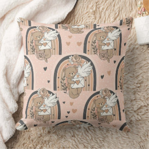 Neutraler Teddybär Regenbogen in Braun und Taupe Kissen