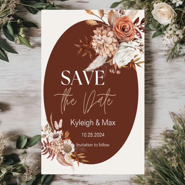 Neutraler Ton Floral Boho Save the Date Einladung (Von Creator hochgeladen)