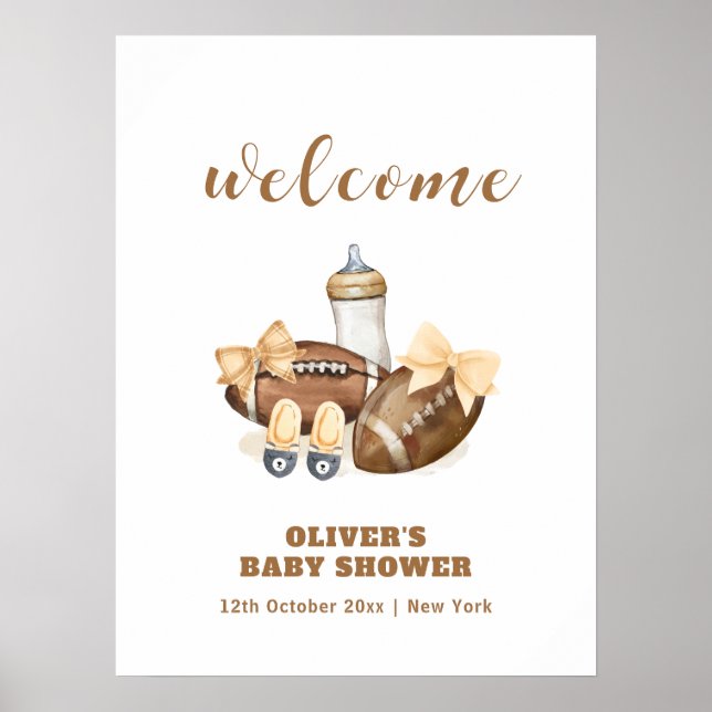 Neutraler Touchdown-Fußball-Babyshower-Empfang Poster (Vorne)