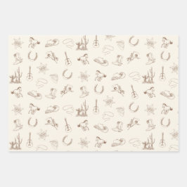 Neutraler Western Rodeo Brown & Blue Set Geschenkpapier Set