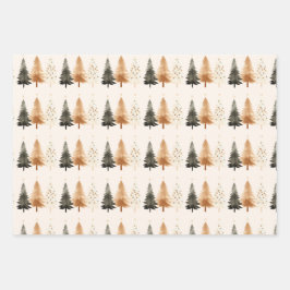 Neutraler Winterwald Weihnachtsbaum Geschenkpapier Set