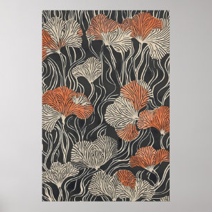 Neutrales abstraktes Blumenmuster Wand - Vintage Poster