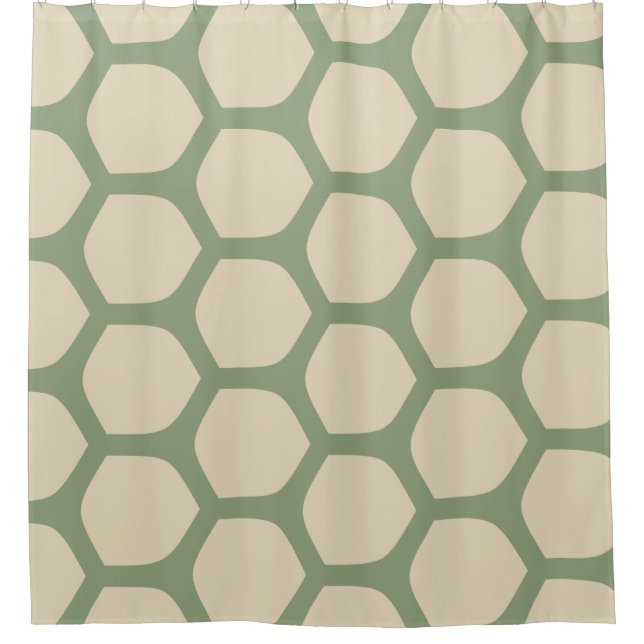 Neutrales abstraktes Grün- und Beige-Muster Duschvorhang (Vorderseite)