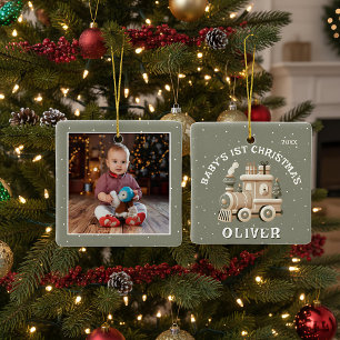 Neutrales Baby 1. Weihnachten Zug Erinnerungsfoto Keramikornament