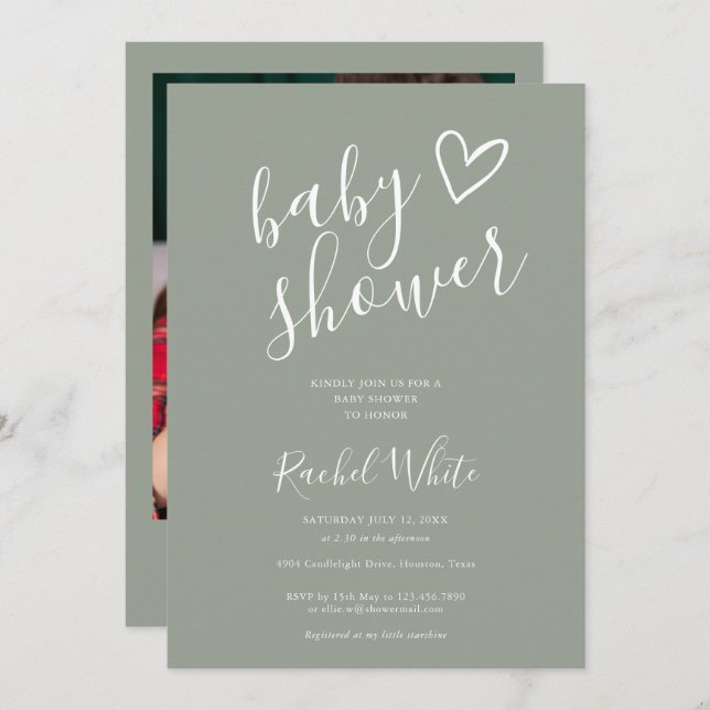 Neutrales Baby-Duschbad-Foto für das männliche grü Einladung (Vorne/Hinten)