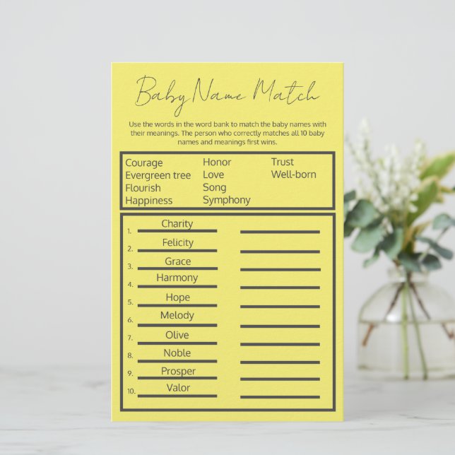 Neutrales Baby Duwer Baby Name Match Game (Stehend Vorderseite)