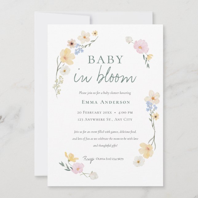 Neutrales Baby in blühenden Babydusche Einladung (Vorderseite)