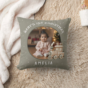Neutrales Baby’s 1. Weihnachten Zug Erinnerungsfot Kissen