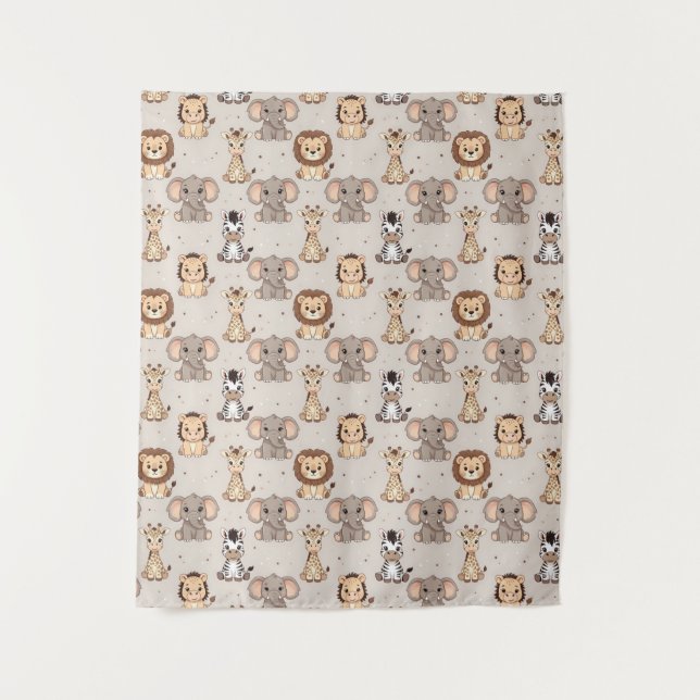 Neutrales Baby-Safari-Muster Wandteppich (Vorderseite)