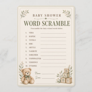 Neutrales Baby Shower Wortverdrehspiel | Antwort Einladung