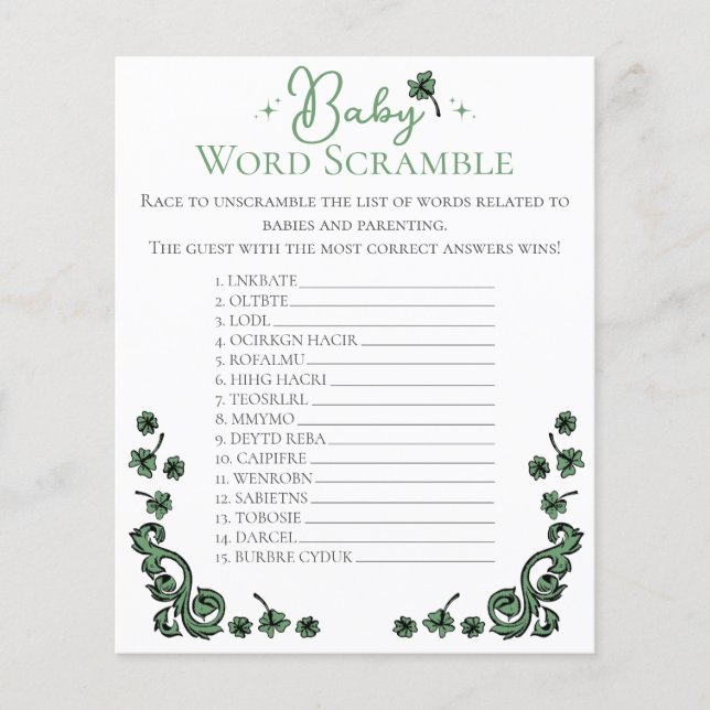 Neutrales Baby Word Scramble Baby Shower Game (Vorderseite)
