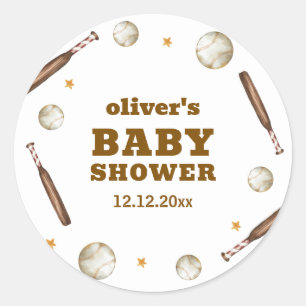 Neutrales Baseball-Sport-Baby-Shower-Motiv für Jun Runder Aufkleber