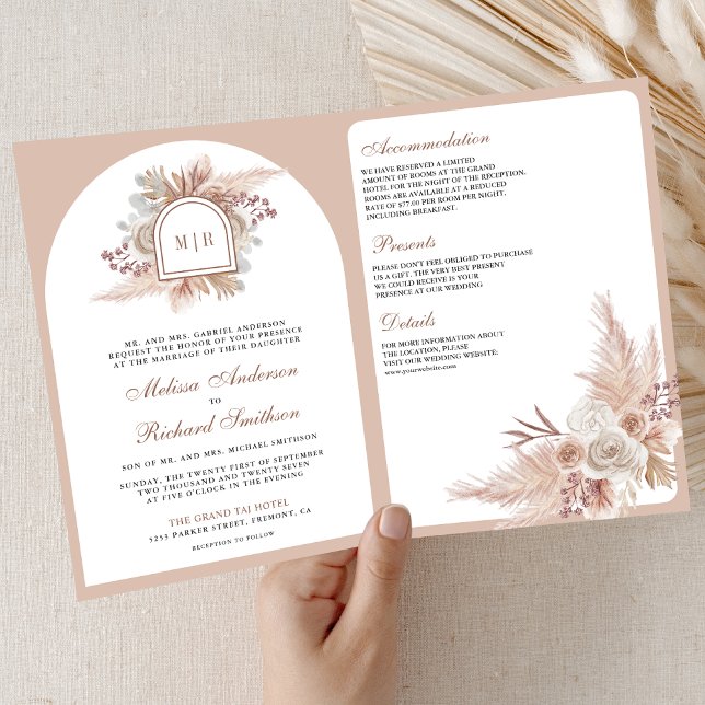 Neutrales Beige-Blumen-Boho-Pampas-QR-Code-Hochzei Einladung (Von Creator hochgeladen)