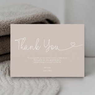 Neutrales Beige Erdtöne Baby Shower Schrift Herz Dankeskarte