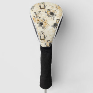 Neutrales Beige-Eulen-Blumen-Botanik-Muster Golf Headcover