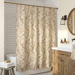 Neutrales Beige Gold Botanisches Blatt William Mor Duschvorhang