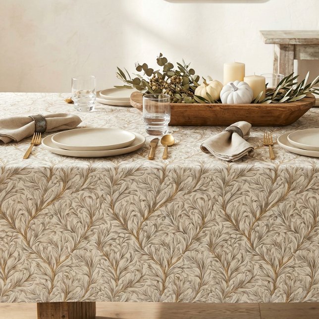 Neutrales Beige Gold Botanisches Blatt William Mor Tischdecke (Von Creator hochgeladen)