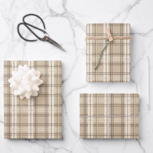 Neutrales Beige Karo Tartan Geschenkpapier Set