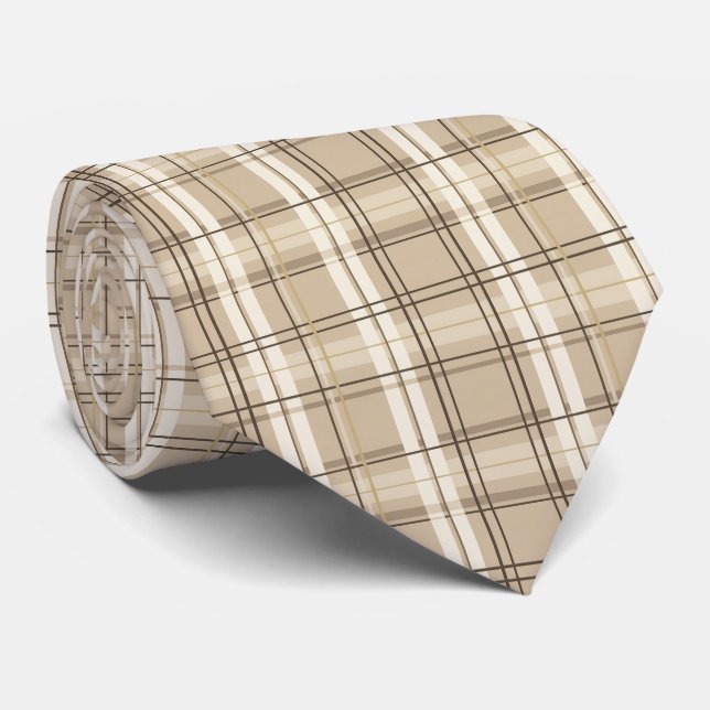 Neutrales Beige Karo Tartan Krawatte (Gerollt)