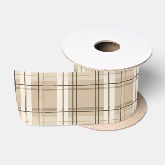 Neutrales Beige Karo Tartan Satinband (Spule)