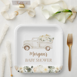 Neutrales Beige Kleiner Kürbis Süße Babyparty Pappteller