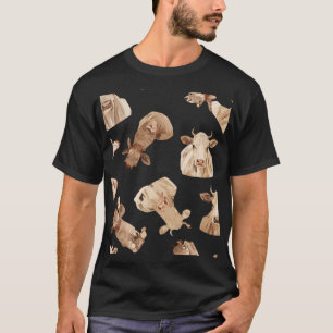 Neutrales Beige-Kuhdruckmuster Boho-Tiermuster T-Shirt