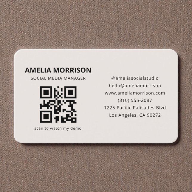 Neutrales Beige-QR-Code Visitenkarte (Von Creator hochgeladen)