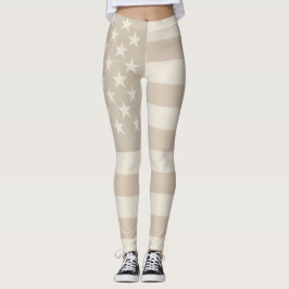 Neutrales Beige, Tan und Weiß Amerikanische Flagge Leggings