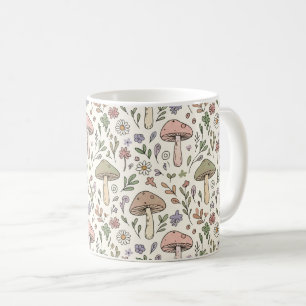 Neutrales Beiges Erdige Pilze Nahtloses Muster Kaffeetasse
