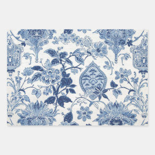 Neutrales blaues botanisches Decoupage-Papier   Vi Geschenkpapier Set