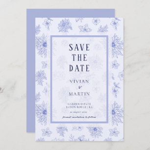 Neutrales blaues Schattenblumenmuster Save the Dat Einladung