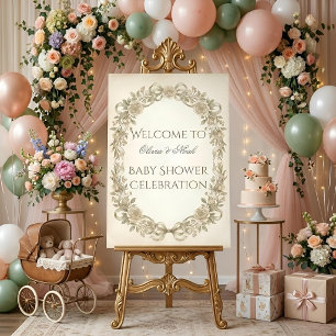 Neutrales Blumeneinladungsschild für Baby Shower Acrylschild