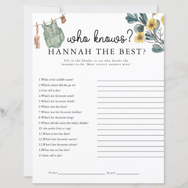 Neutrales Boho Baby Shower Game (Vorderseite)