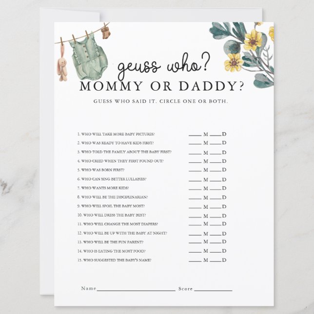 Neutrales Boho Baby Shower Game (Vorderseite)