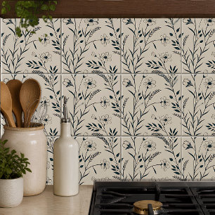 Neutrales Boho-Botanik-Design Fliese